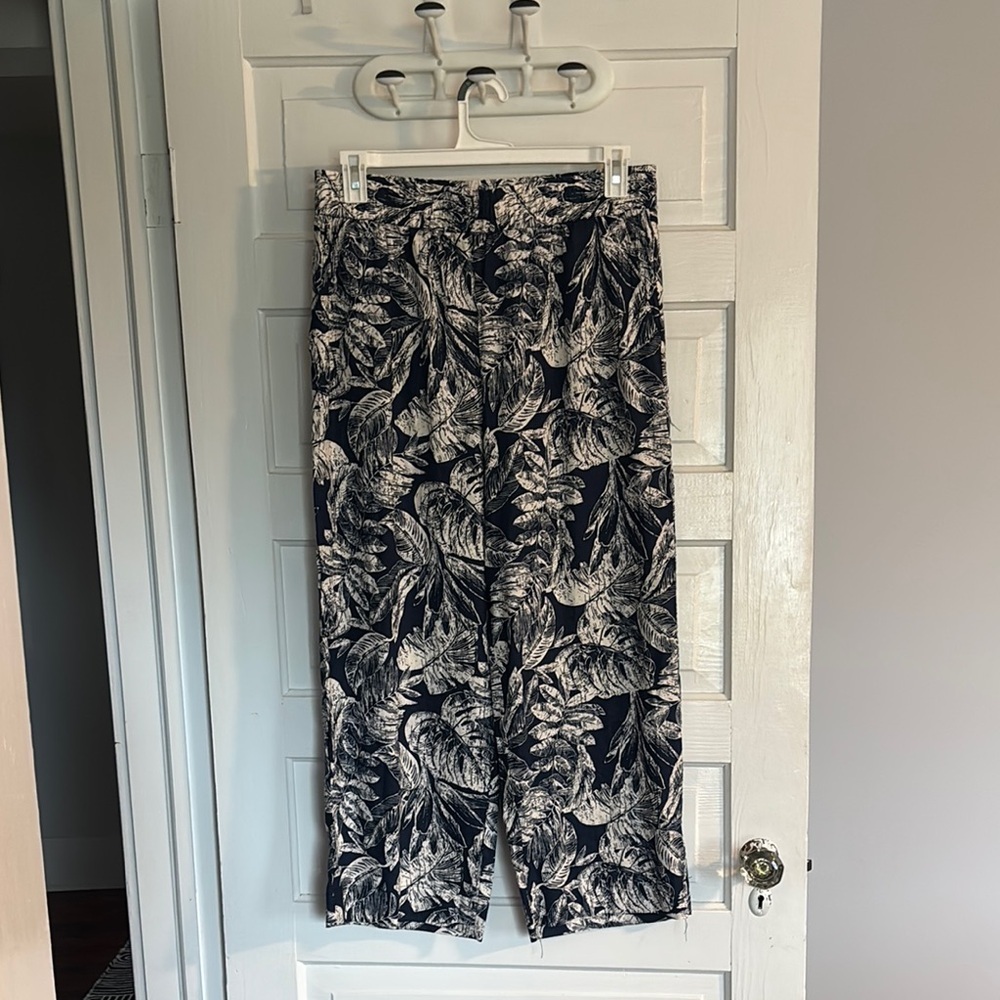 Panama Jack Navy and Cream Palm Leaf Print Linen Blend Pants